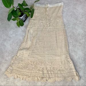 Vintage Boutique White Ivory Cream Crochet Cotton Knit Maxi Midi Skirt 2XL